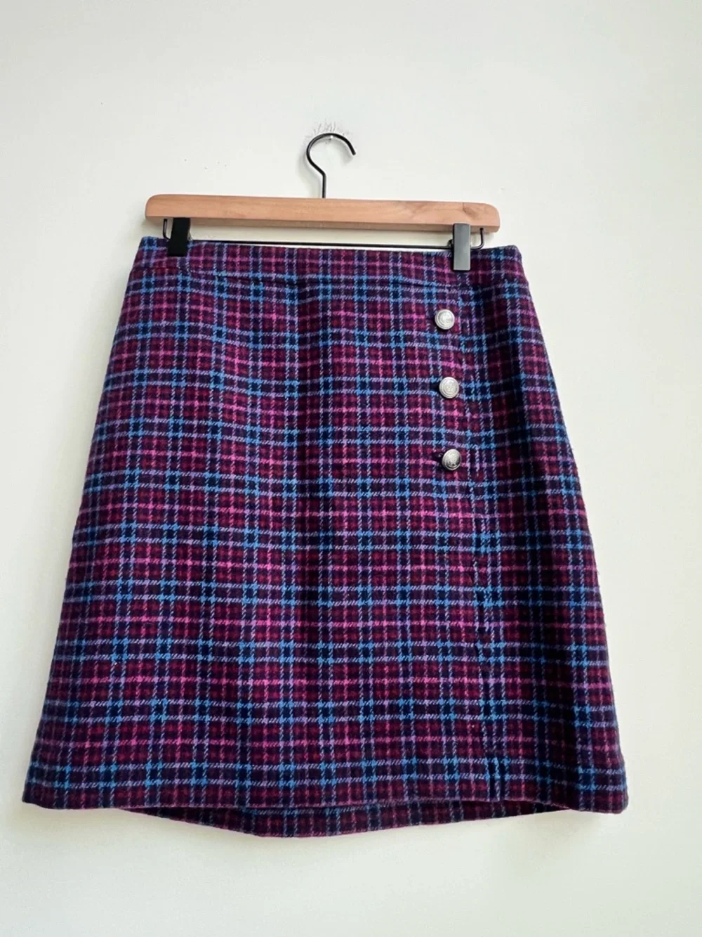 New TALBOTS plaid wool faux wrap Skirt lined Academia preppy Scalloped Old Money - Picture 7 of 14